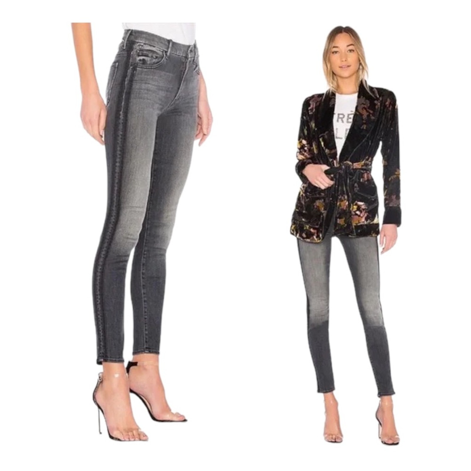 Mother Denim High Waisted Looker Jeans Miss Moody Two Shoes Racer 24 Hemmed 25"